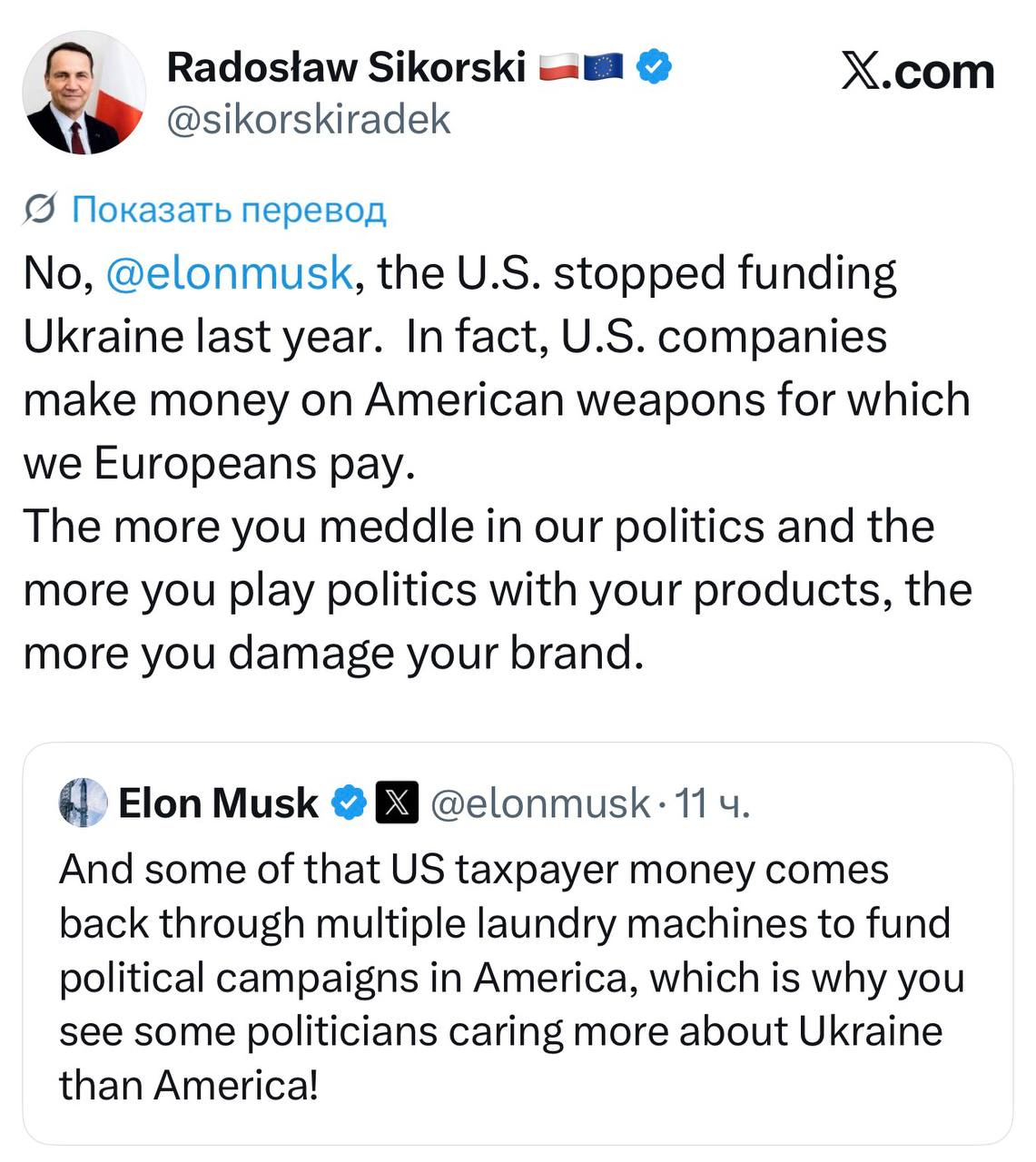 Sikorski Slams Musk Over Ukraine Conspiracy Claims