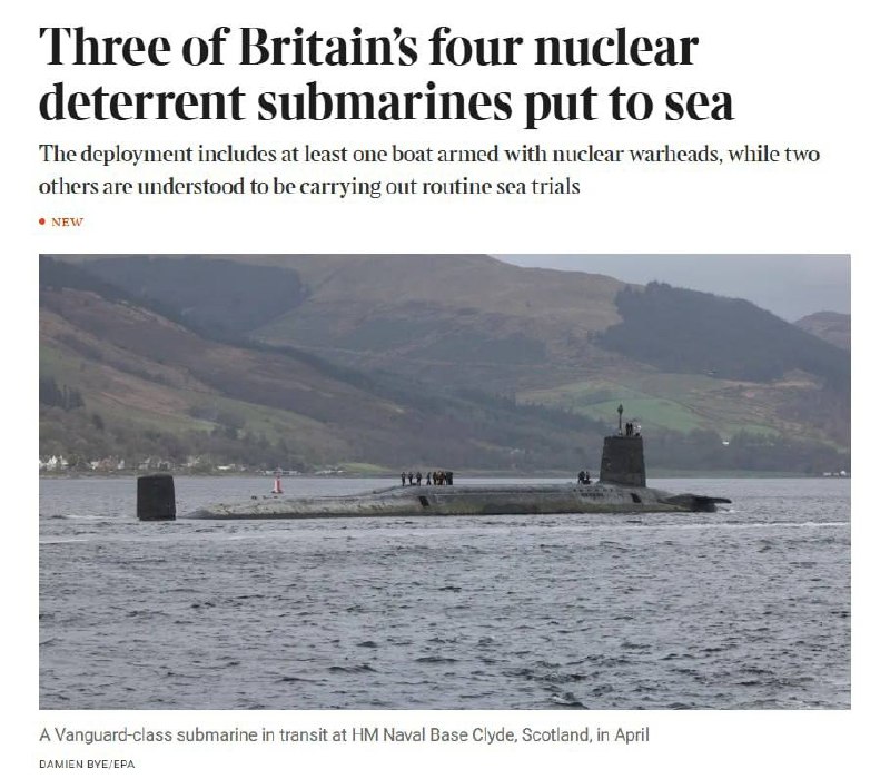 Three of UK's four Vanguard-class nuclear subs at sea simultaneously