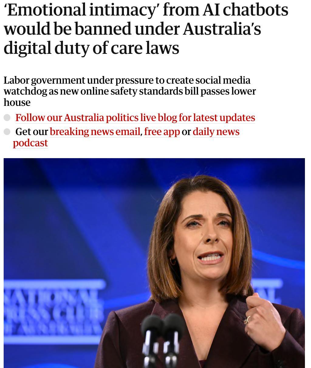 Australia considers bill to ban chatbots forming emotional bonds with users
