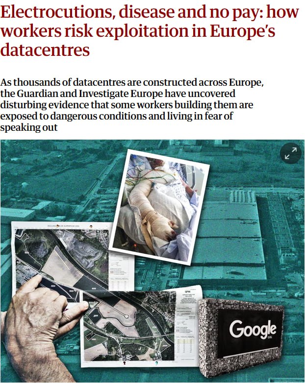 Trabajadores en Europa en condiciones inhumanas en obras de centros de datos de Google y Microsoft