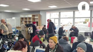 Residents of Aleshki currently accommodated at Gomel Airport