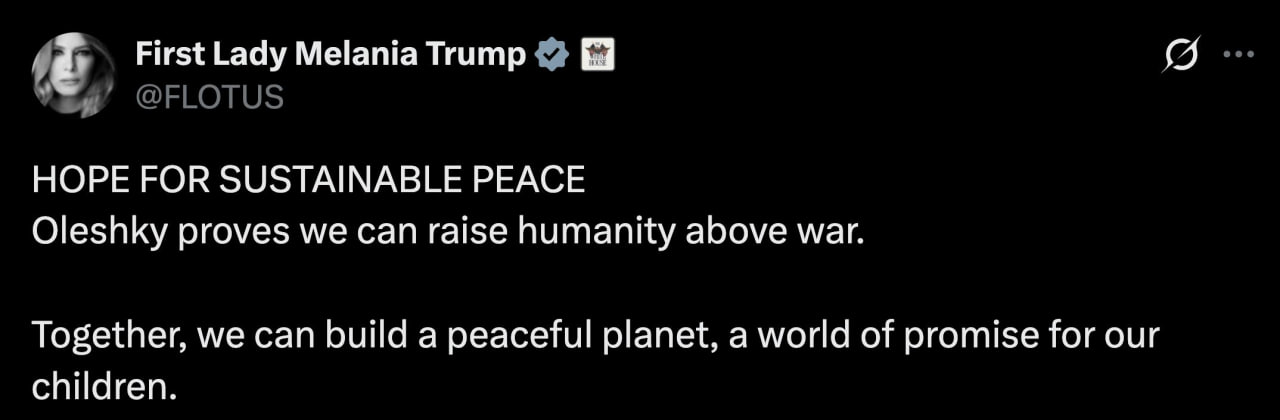 Melania Trump: 'Alekski proves we can raise humanity above war'