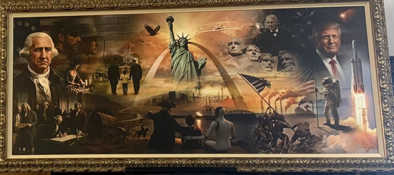 Trump publie une peinture avec un robot et George Washington
