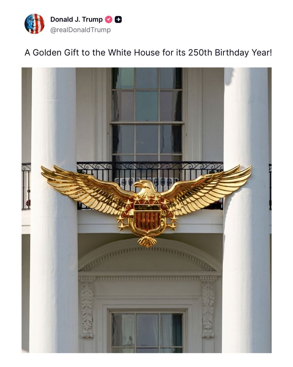Donald Trump gives White House 'golden gift' for residence's 250th anniversary