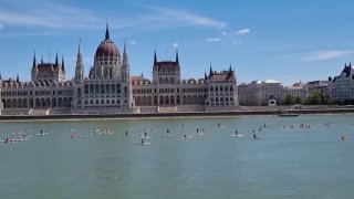Around 500 people participated in a 15-km paddleboard swim on the Danube in Budapest