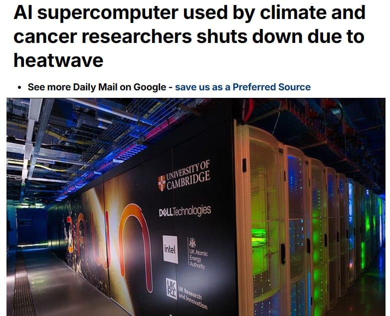 One of the fastest AI supercomputers fails due to 30°C heat in the UK