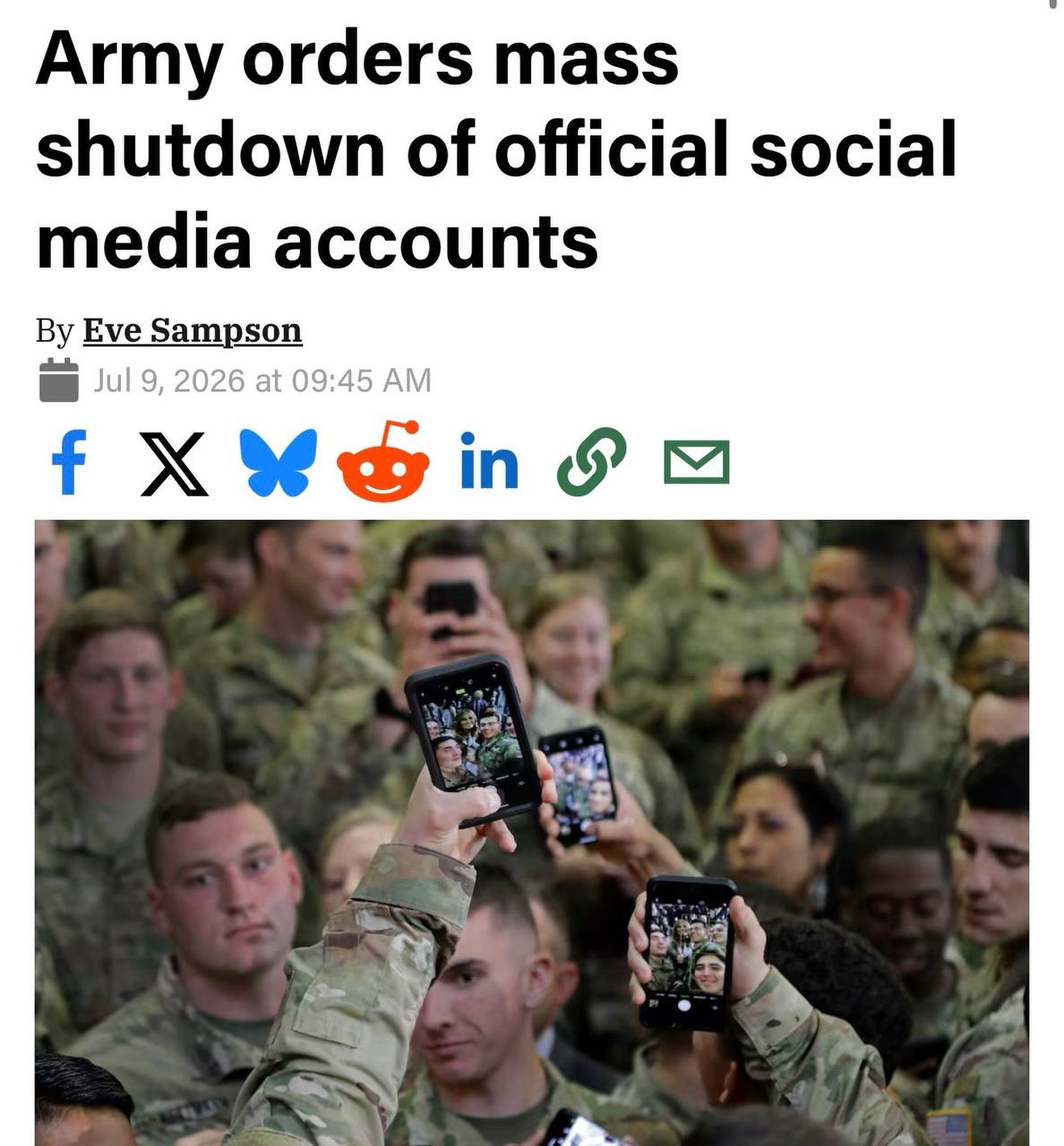 US Army sharply reduces its presence on social media