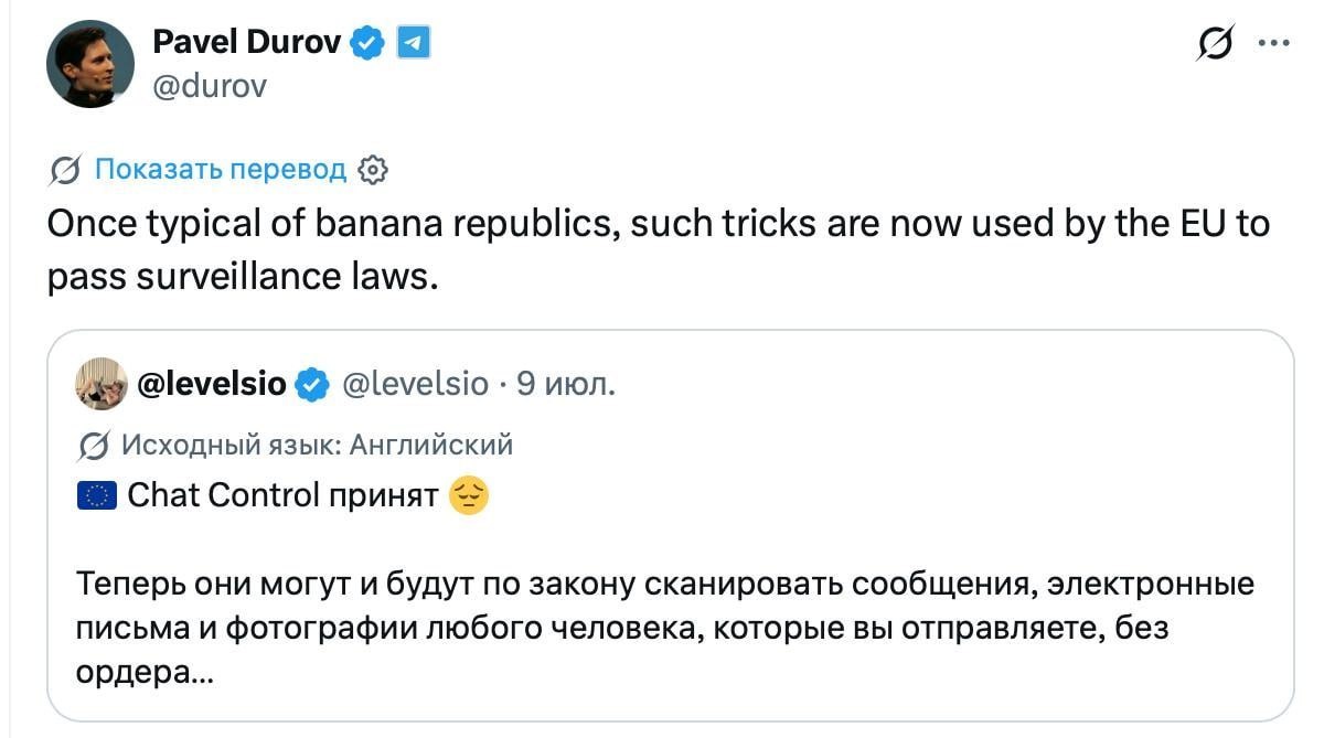Pavel Durov compares EU to 'banana republics' over new message-scanning law