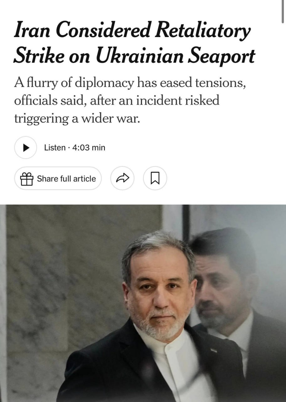 Iran considered symbolic missile strike on Ukrainian Black Sea port after Caspian Sea ship damage