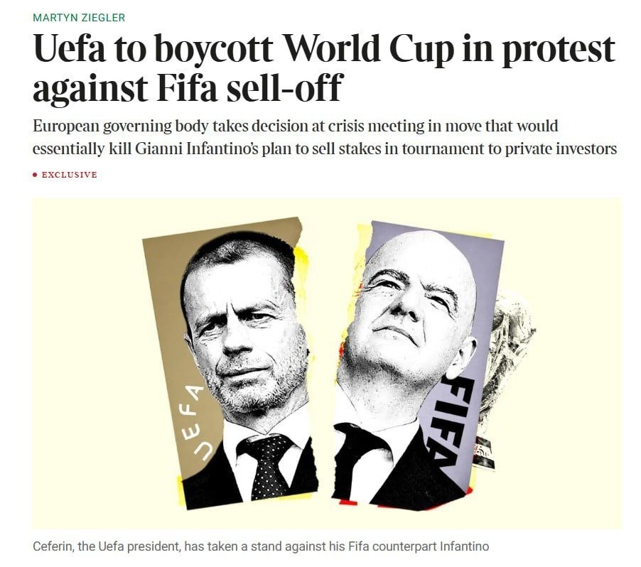 UEFA members agree to boycott FIFA tournaments over Infantino's World Cup rights plan