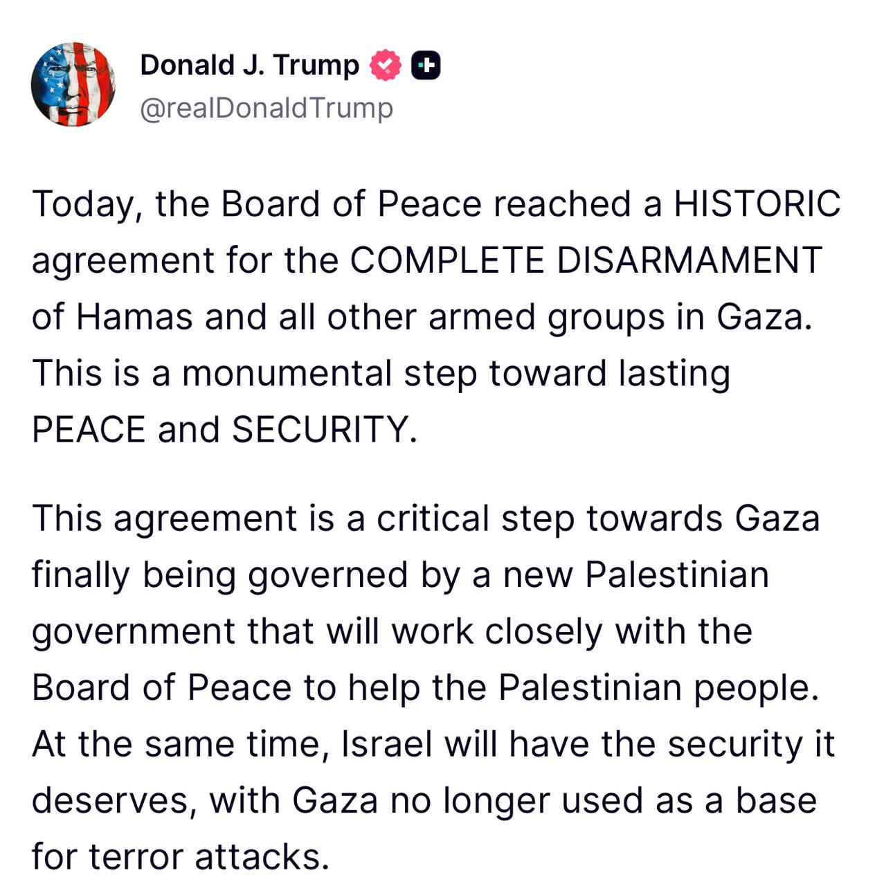 Trump Announces 'Historic' Deal to Fully Disarm Hamas