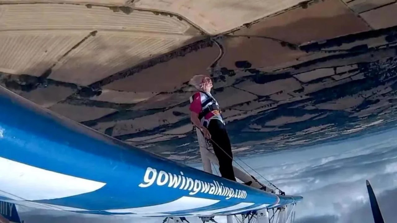 97-year-old British woman sets record for standing on wing of flying plane