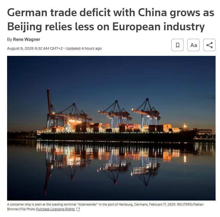 ドイツの中国との貿易赤字が550億ユーロに拡大