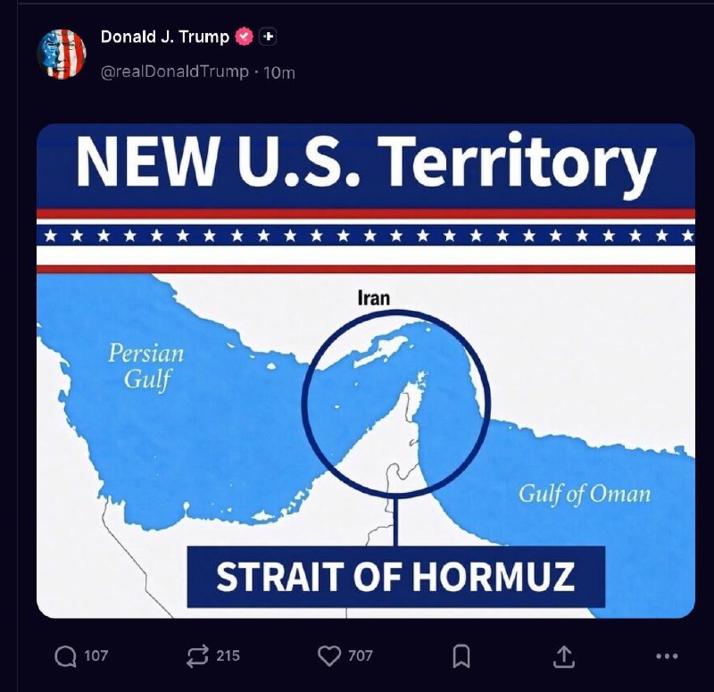 Trump published a map calling the Strait of Hormuz the 'new U.S. territory'