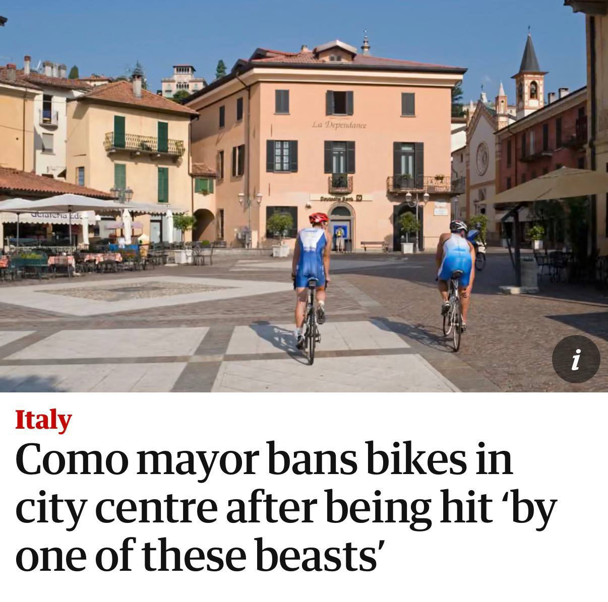 El alcalde de una ciudad italiana prohíbe bicicletas tras un accidente